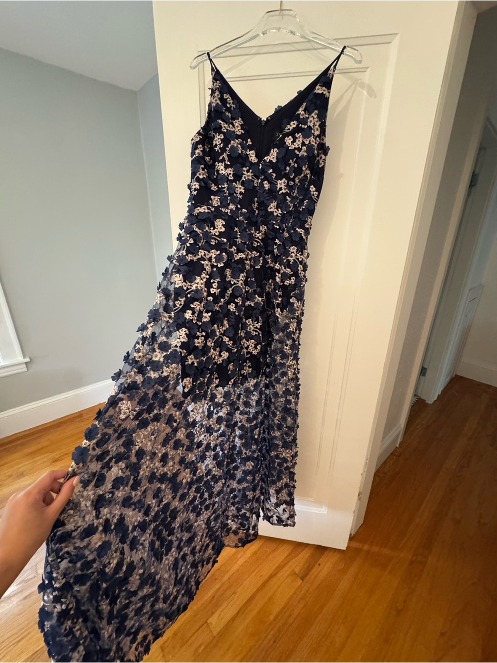Xscape Navy and Ivory Floral Lace Maxi Dress - Picture 3 of 3